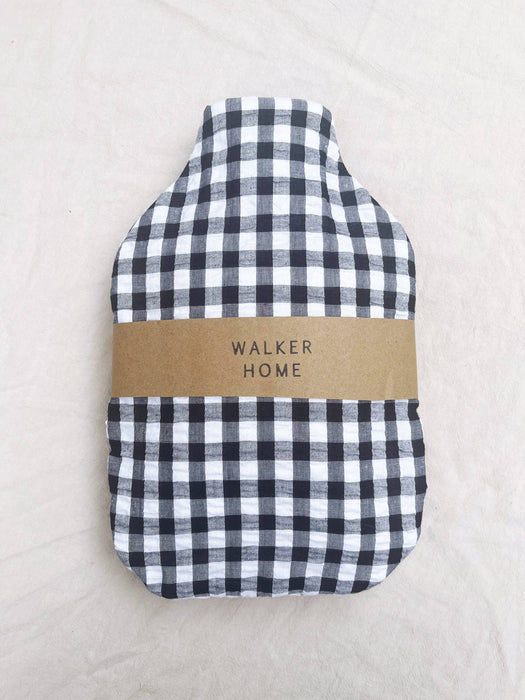 Hot Water Bottle - Gingham Cotton - Black and White