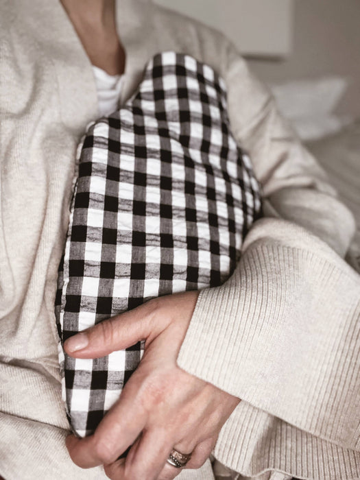 Hot Water Bottle - Gingham Cotton - Black and White