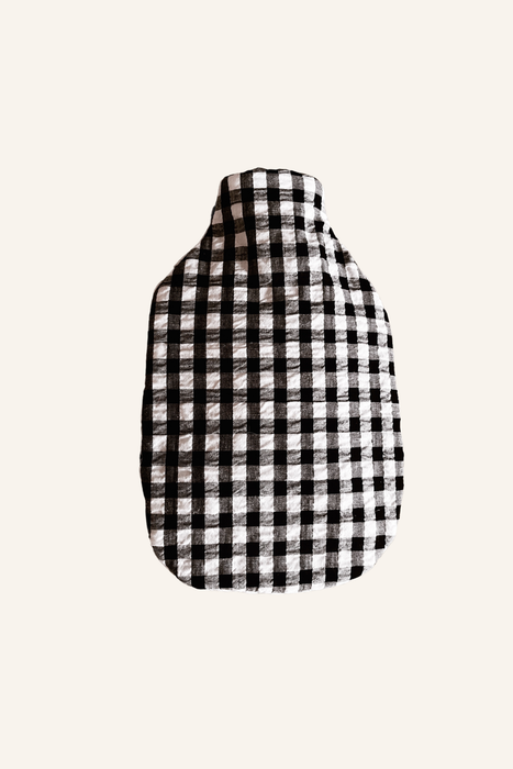 Hot Water Bottle - Gingham Cotton - Black and White