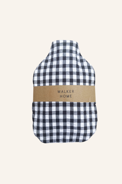 Hot Water Bottle - Gingham Cotton - Black and White