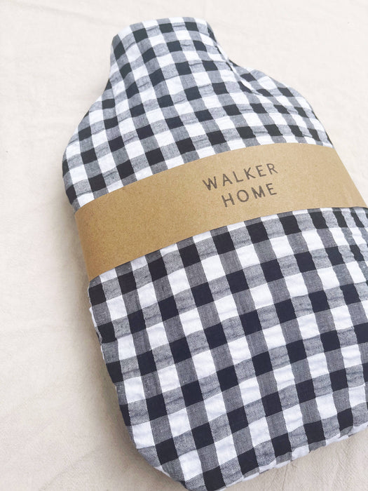 Hot Water Bottle - Gingham Cotton - Black and White