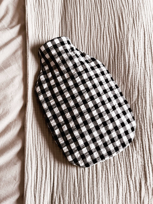 Hot Water Bottle - Gingham Cotton - Black and White