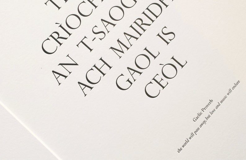 Letterpress Wall Print - Gaelic Proverbs