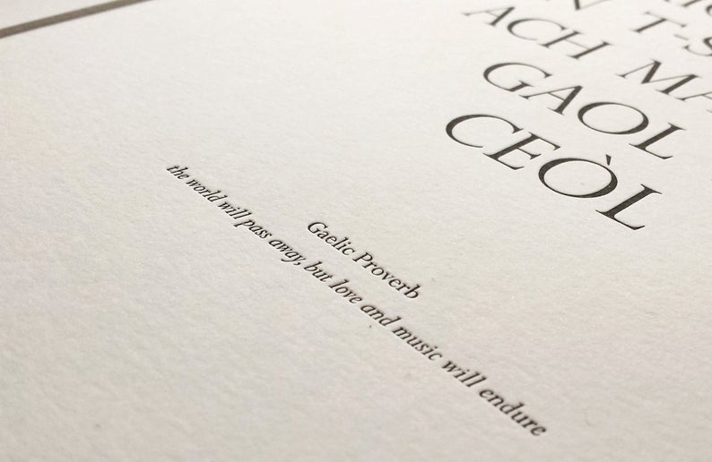 Letterpress Wall Print - Gaelic Proverbs