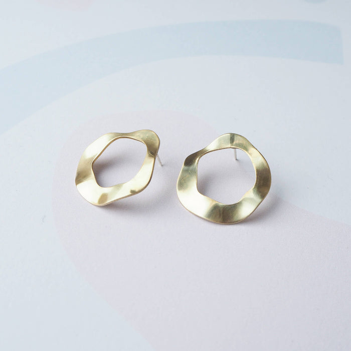 Flow Stud Earrings, wavy simple gold tone drop studs