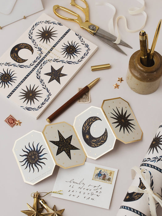 CELESTIAL CONCERTINA CHRISTMAS STAR MOON DIE CUT MINI CARD