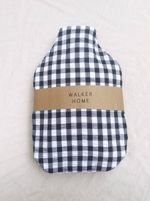 Hot Water Bottle - Gingham Cotton - Black and White