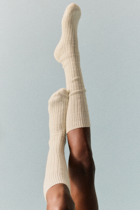 Clotted Cream Wool Knee High Socks: 8-10