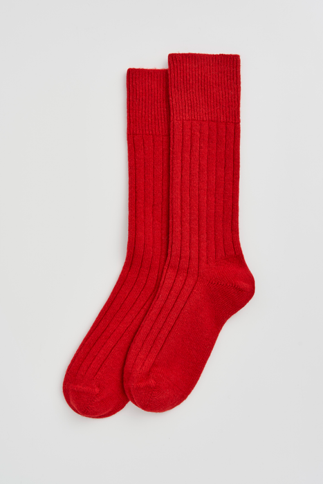 Postbox Red Merino Bed Socks: Small (UK 4-8)