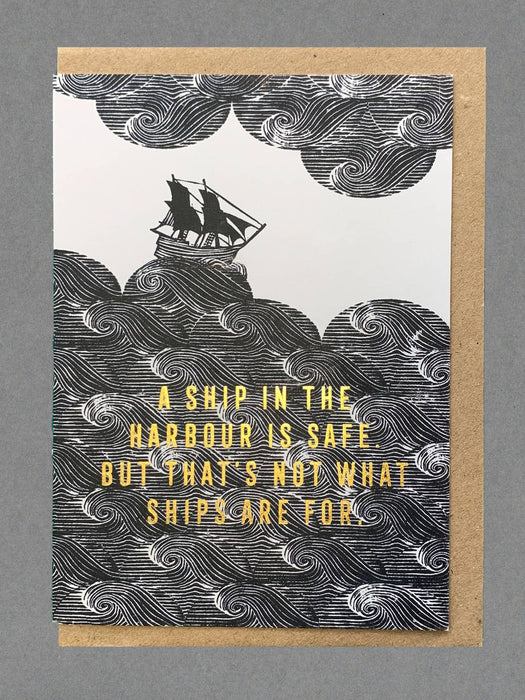 Ship In The Harbour. Gold Foiled Card