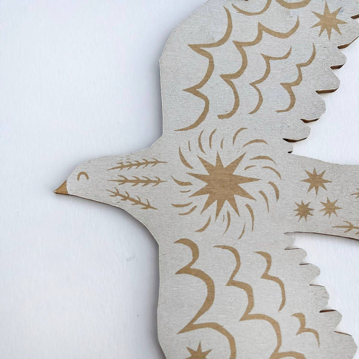 Screenprinted Wooden Decoration - Winter Bird - White