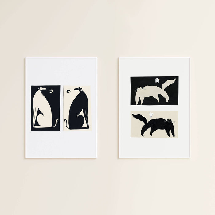 Negative / Positive Dogs Art Print | Monochrome | Whippets: A5