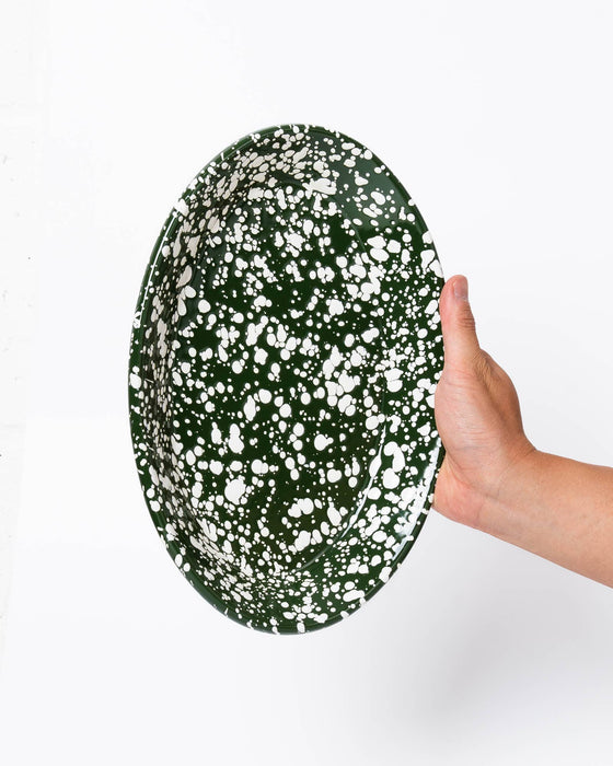 Splatter Enamel Serving Plate: Moss Green & Off White