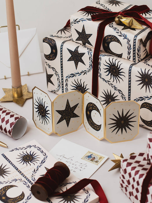 CELESTIAL CONCERTINA CHRISTMAS STAR MOON DIE CUT MINI CARD