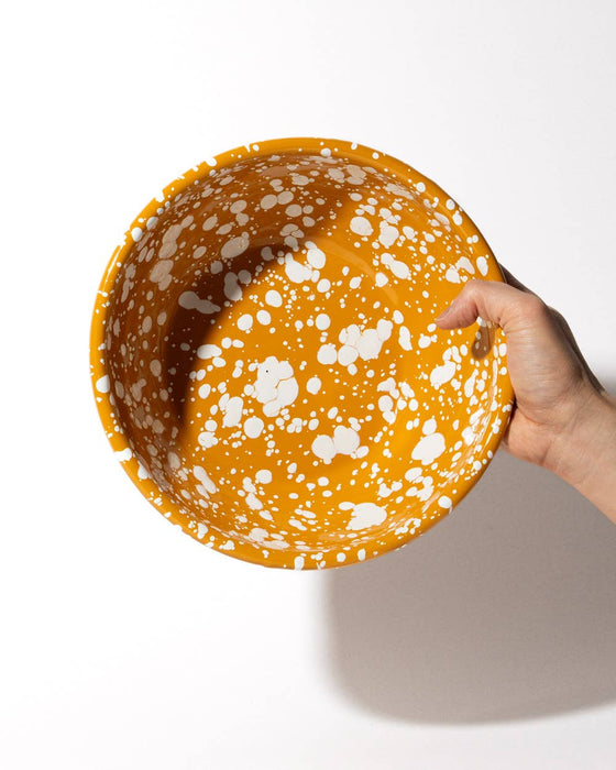 Splatter Enamel Bowl Large Yellow and Cream