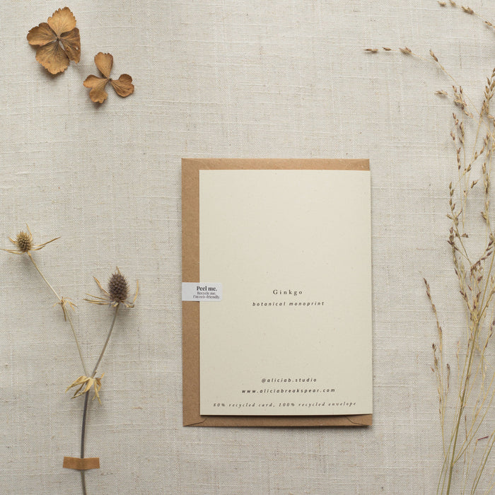 Ginkgo Leaf Greeting Card A6 Recycled Card 