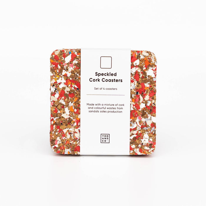 Speckled Square Cork Coasters Set of 4 - Red