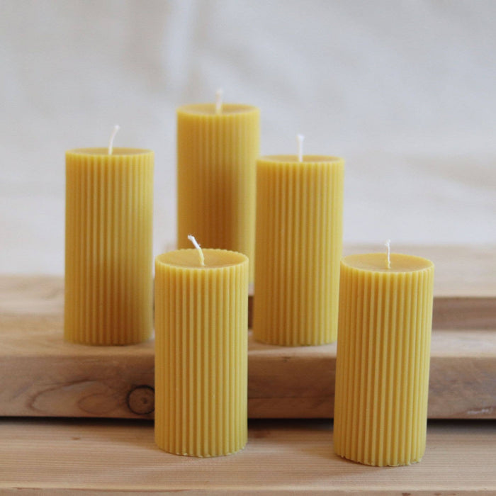 Rippled Beeswax Pillar Candle