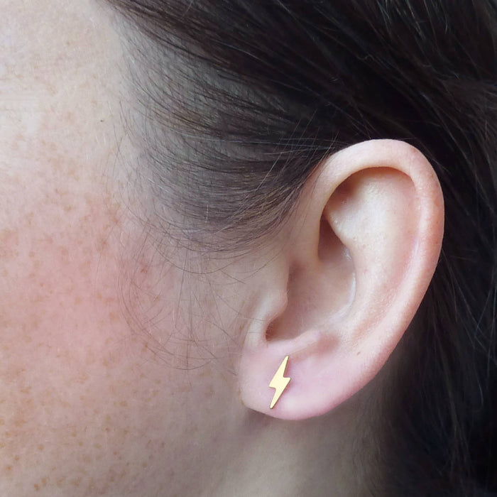 Tiny Lightning Studs, gold plated