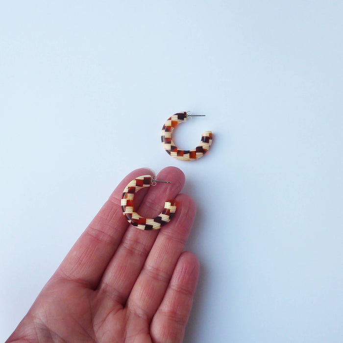 Honey Checker Colourful Acetate Resin Hoop Earrings
