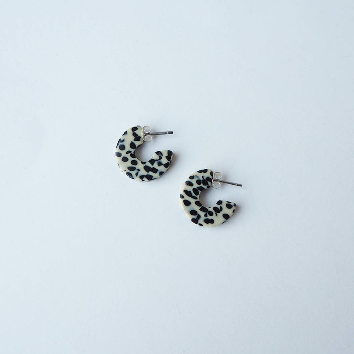 Marble Terrazzo Super Mini Acetate Resin Hoop Earrings black