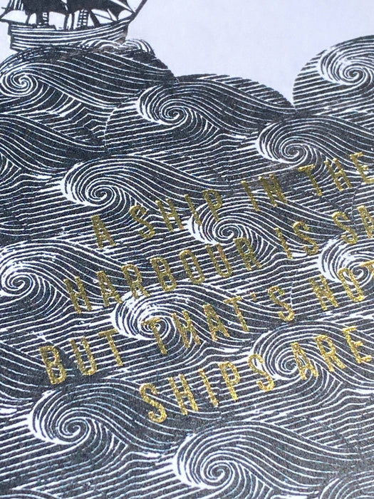 Ship In The Harbour. Gold Foiled Card