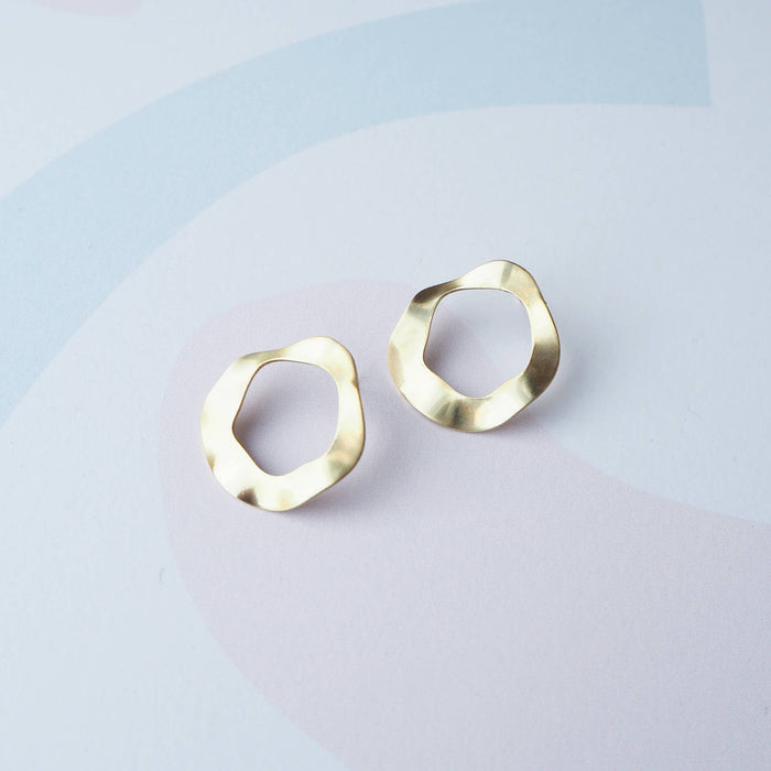 Flow Stud Earrings, wavy simple gold tone drop studs