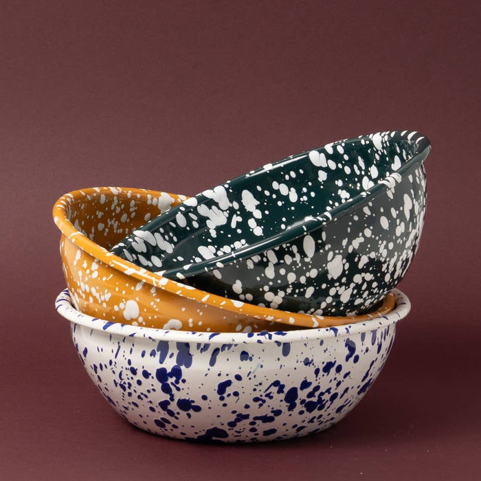 Splatter Enamel Bowl Large Yellow and Cream