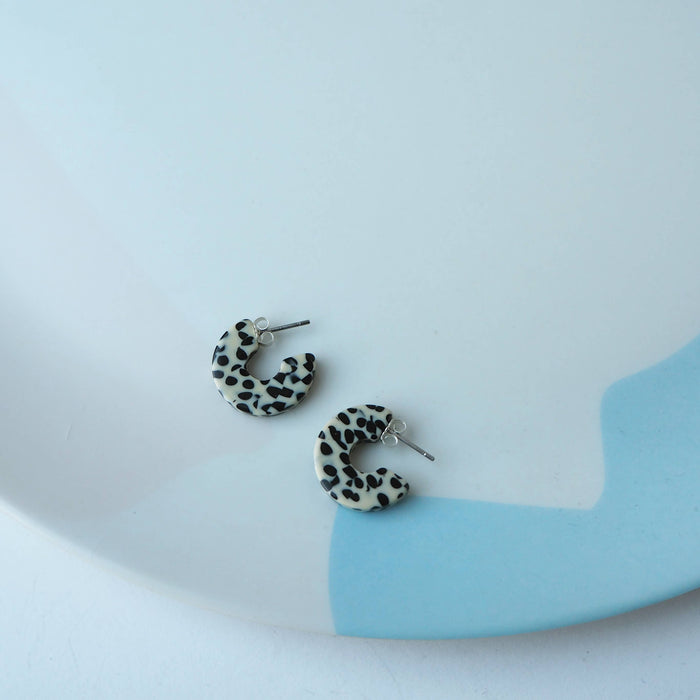 Marble Terrazzo Super Mini Acetate Resin Hoop Earrings black