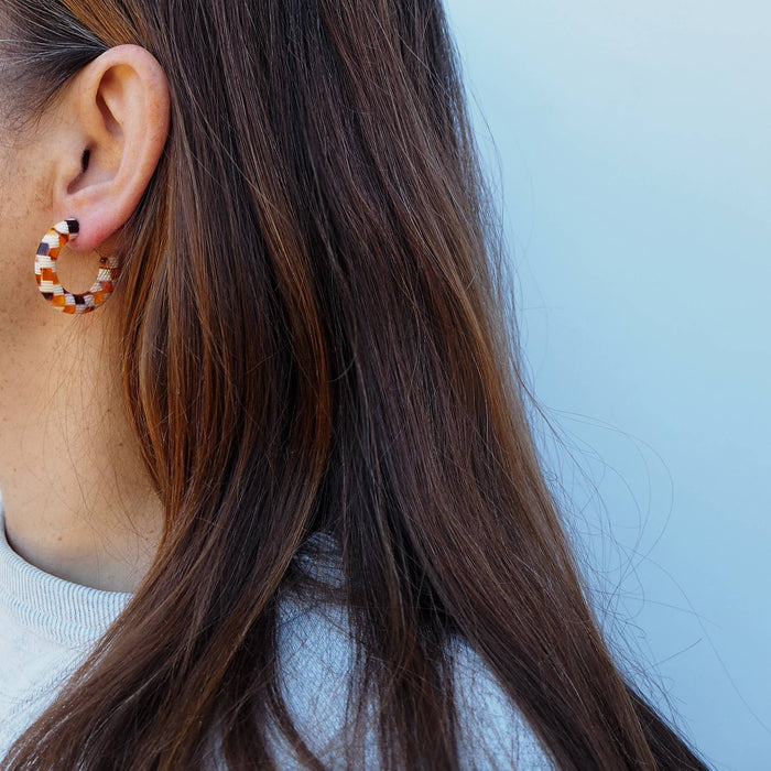 Honey Checker Colourful Acetate Resin Hoop Earrings