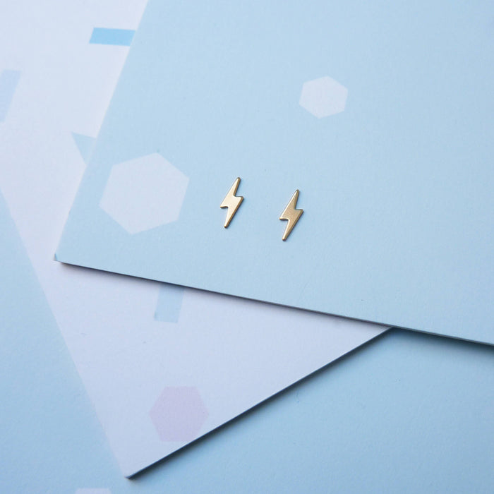 Tiny Lightning Studs, gold plated