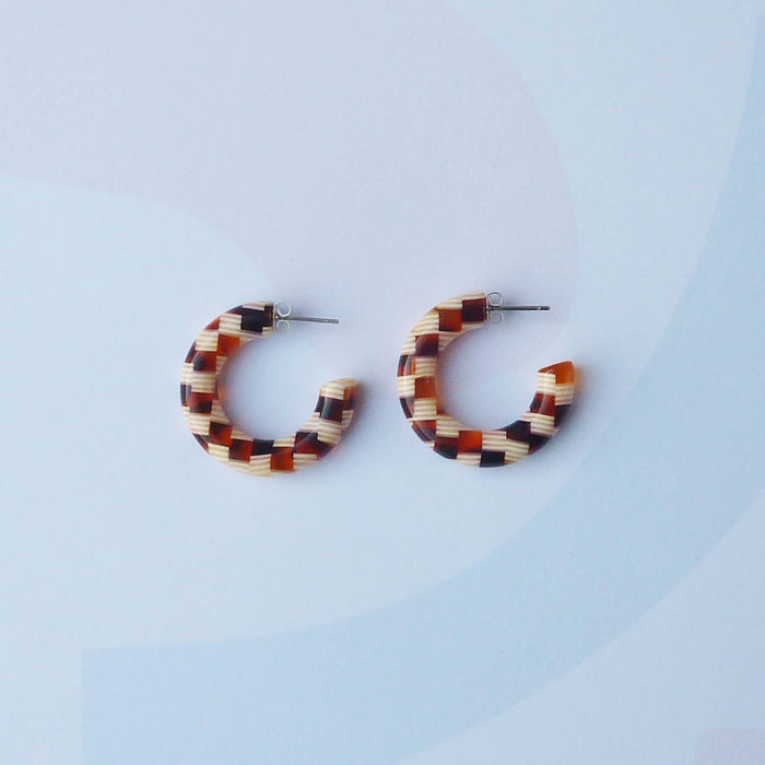 Honey Checker Colourful Acetate Resin Hoop Earrings