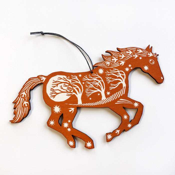 Screenprinted Wooden Decoration - Horse - Ginger