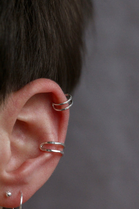 Double Bar Silver Ear Cuff - Large