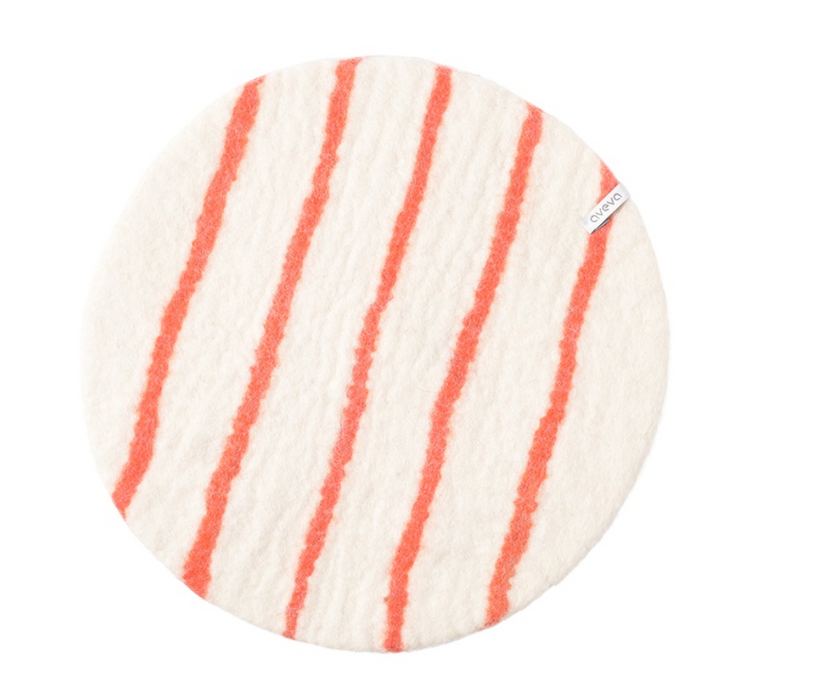 Felt Mat/Seat Pad White/Coral Stripe