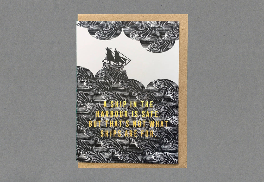 Ship In The Harbour. Gold Foiled Card