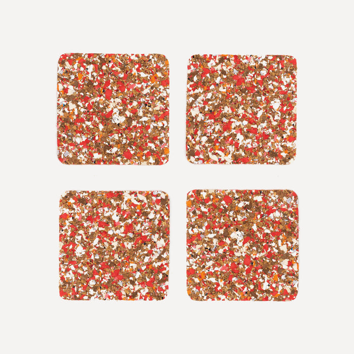 Speckled Square Cork Coasters Set of 4 - Red