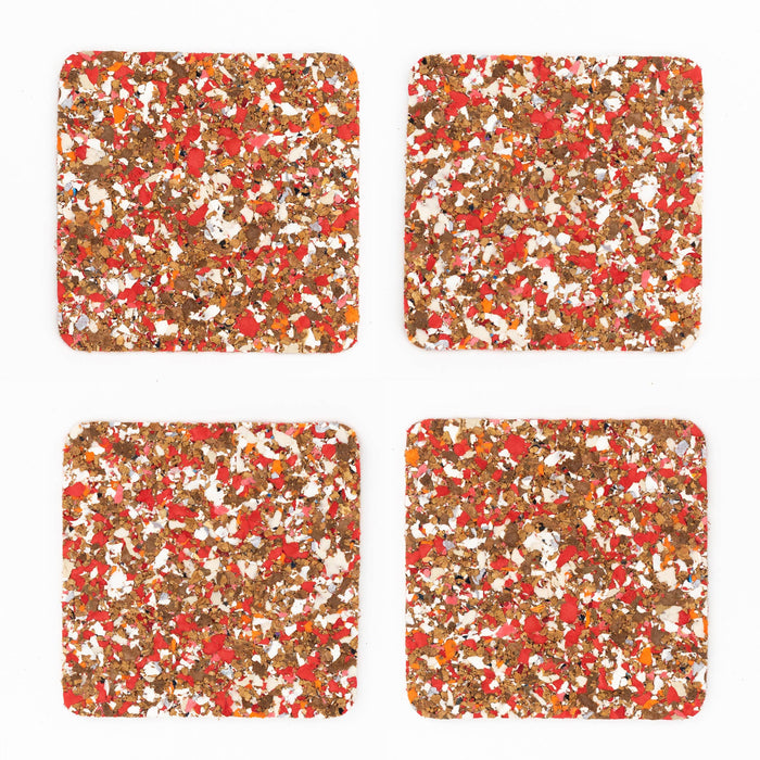Speckled Square Cork Coasters Set of 4 - Red