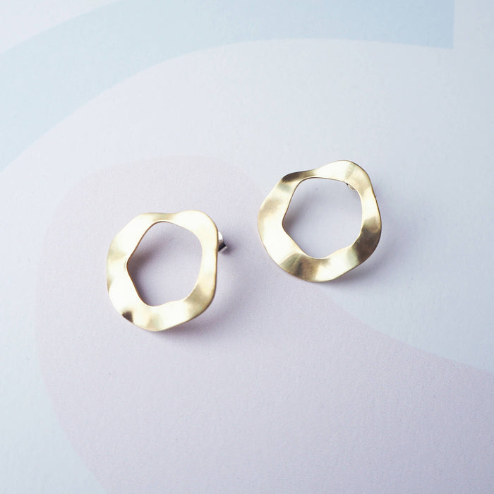Flow Stud Earrings, wavy simple gold tone drop studs