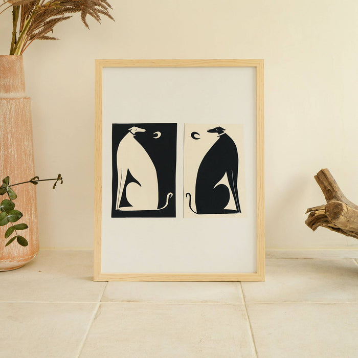 Negative / Positive Dogs Art Print | Monochrome | Whippets: A5