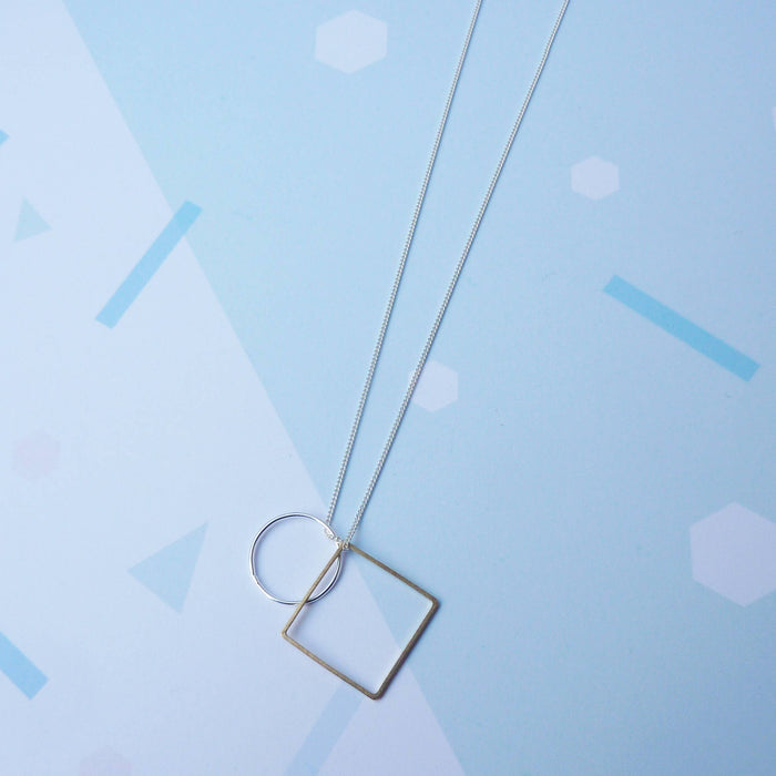Silver Necklace with Geometric Shapes