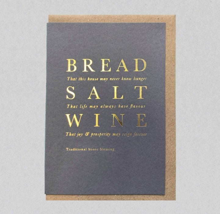 Bread, Salt, Wine. Gold Foil Greeting Card, Eco Friendly: With cello