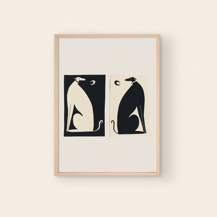 Negative / Positive Dogs Art Print | Monochrome | Whippets: A5