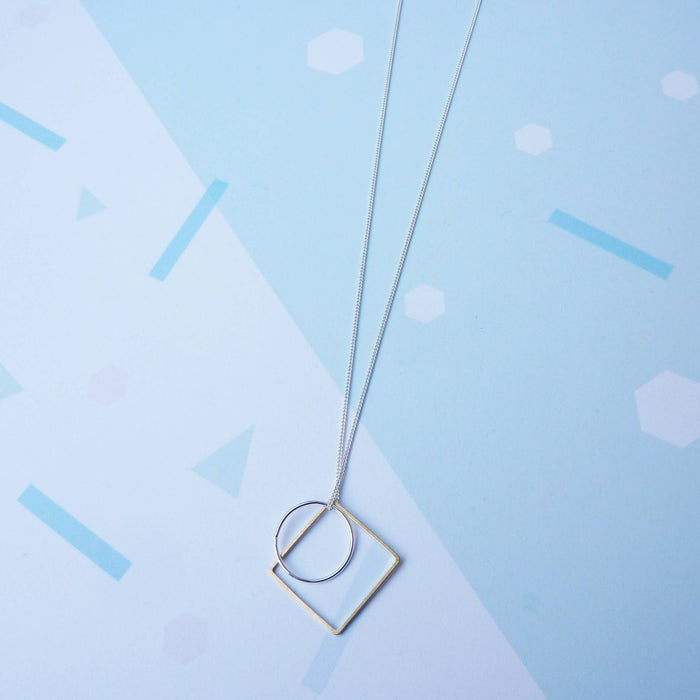 Silver Necklace with Geometric Shapes