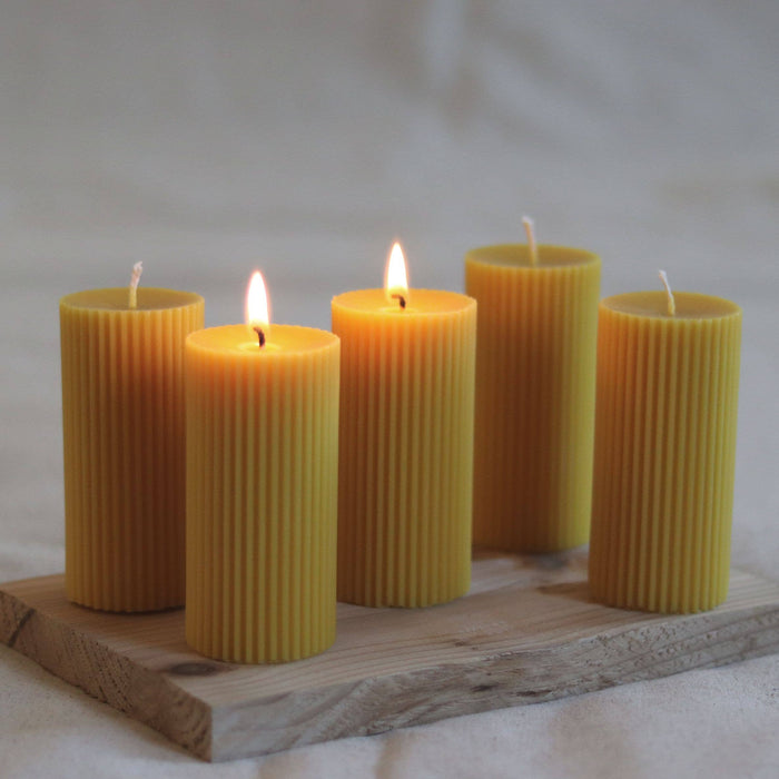 Rippled Beeswax Pillar Candle