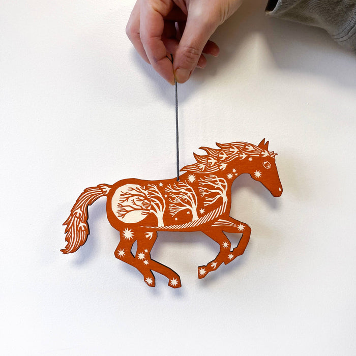 Screenprinted Wooden Decoration - Horse - Ginger