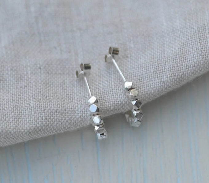 Faceted Silver Bead Hoops