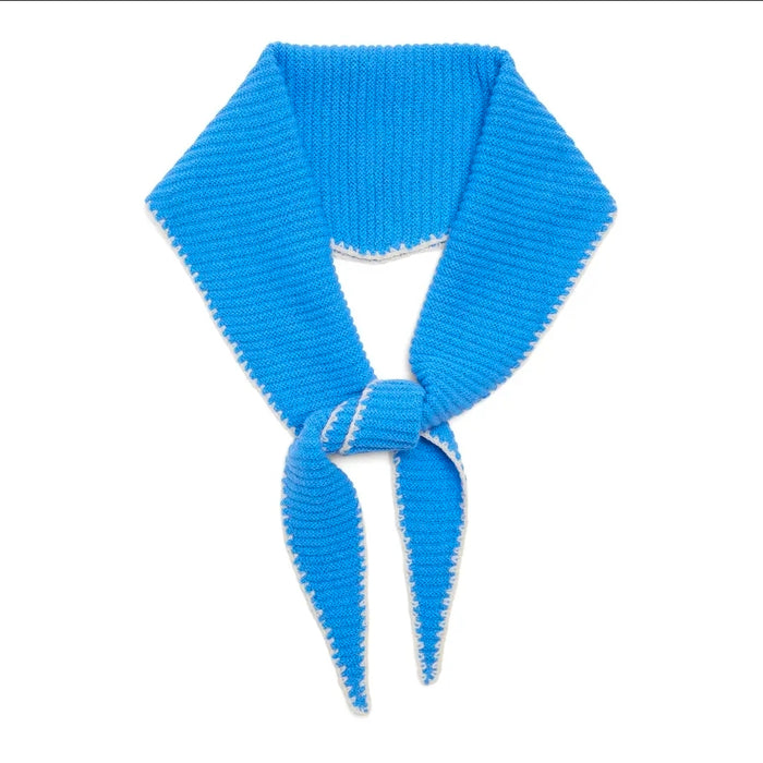 Stitch Edged Cashmere Diamond Skinny Scarf - Light Blue