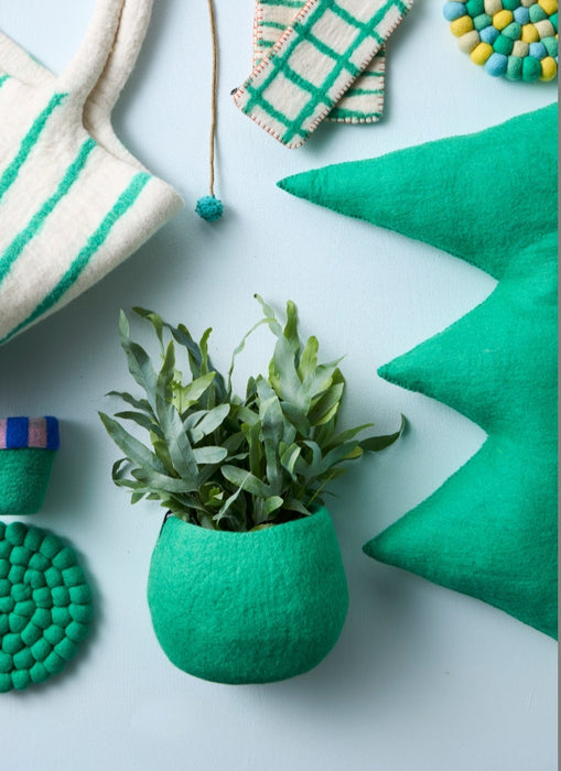 Wool Plant Pot - Bright Green Medium