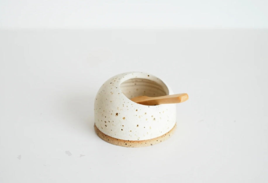 Ceramic Salt Pig - Ivory Speckle
